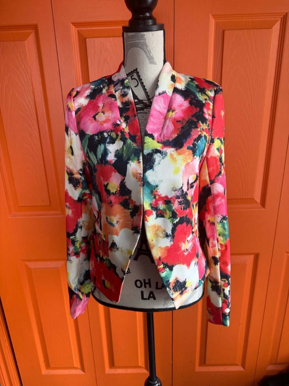 Ovi Floral Watercolor Open-Front Blazer - Pink, Red, Green, White